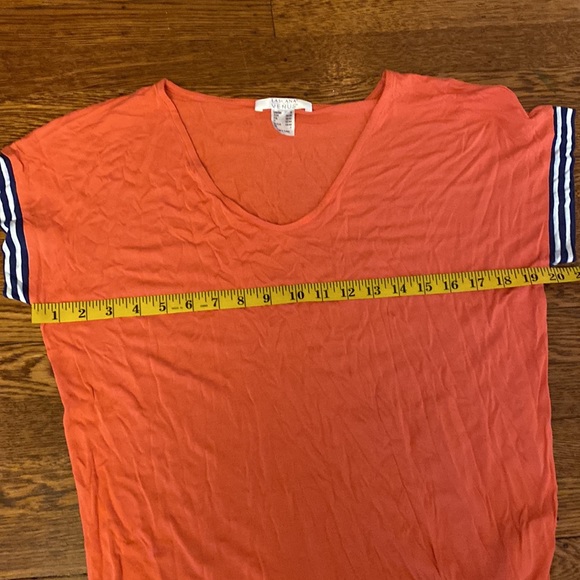 Venus Small Coral with Blue & White Stripe Side Tie Short Sleeve Shirt - Picture 10 of 13